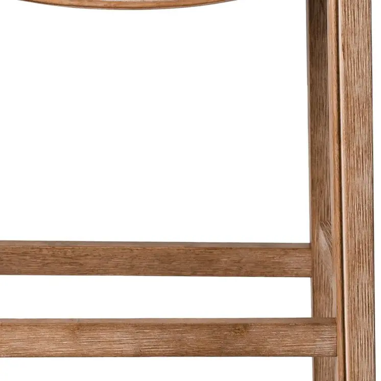 31" Beige and Natural Fabric and Solid Wood Backless Bar Height Bar Chair