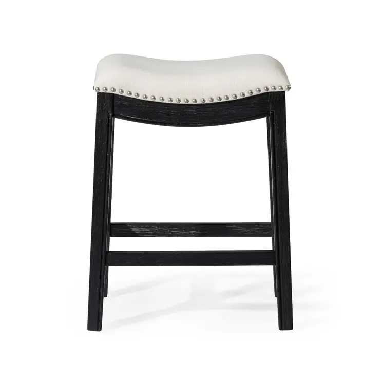 26" White and Black Fabric and Solid Wood Backless Counter Height Bar Chair
