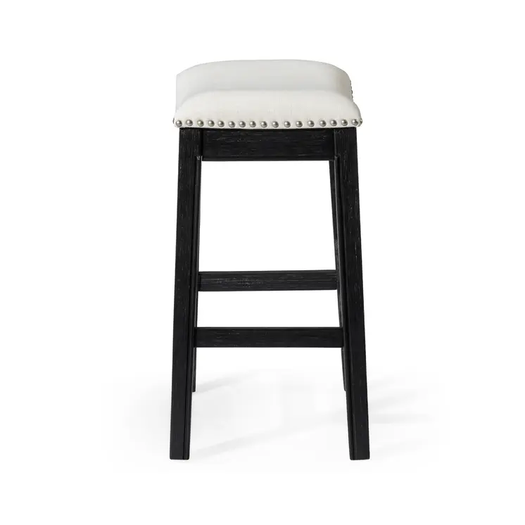 26" White and Black Fabric and Solid Wood Backless Counter Height Bar Chair