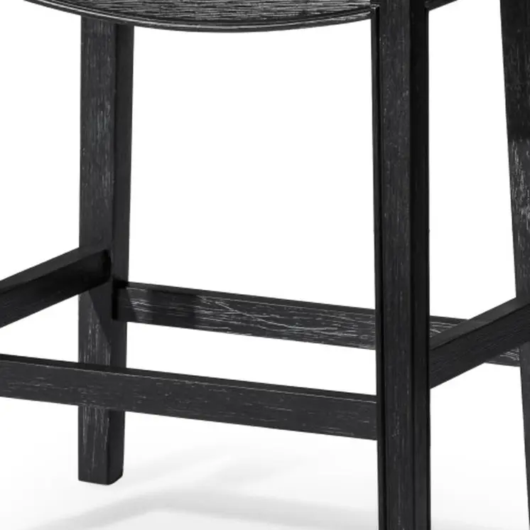 26" White and Black Fabric and Solid Wood Backless Counter Height Bar Chair