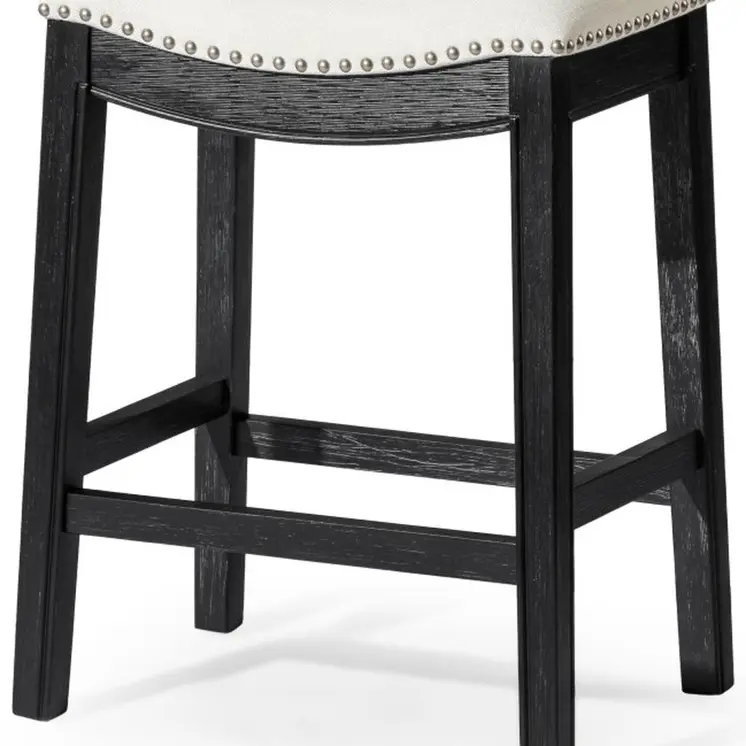 26" White and Black Fabric and Solid Wood Backless Counter Height Bar Chair