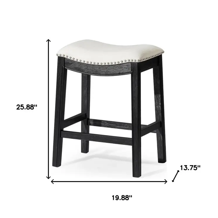 26" White and Black Fabric and Solid Wood Backless Counter Height Bar Chair
