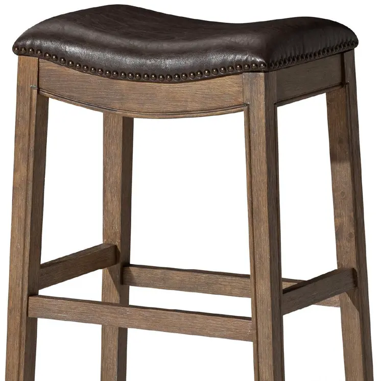 31" Brown Faux Leather and Solid Wood Backless Bar Height Bar Chair