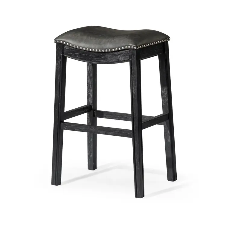 31" Charcoal and Black Faux Leather and Solid Wood Backless Bar Height Bar Chair