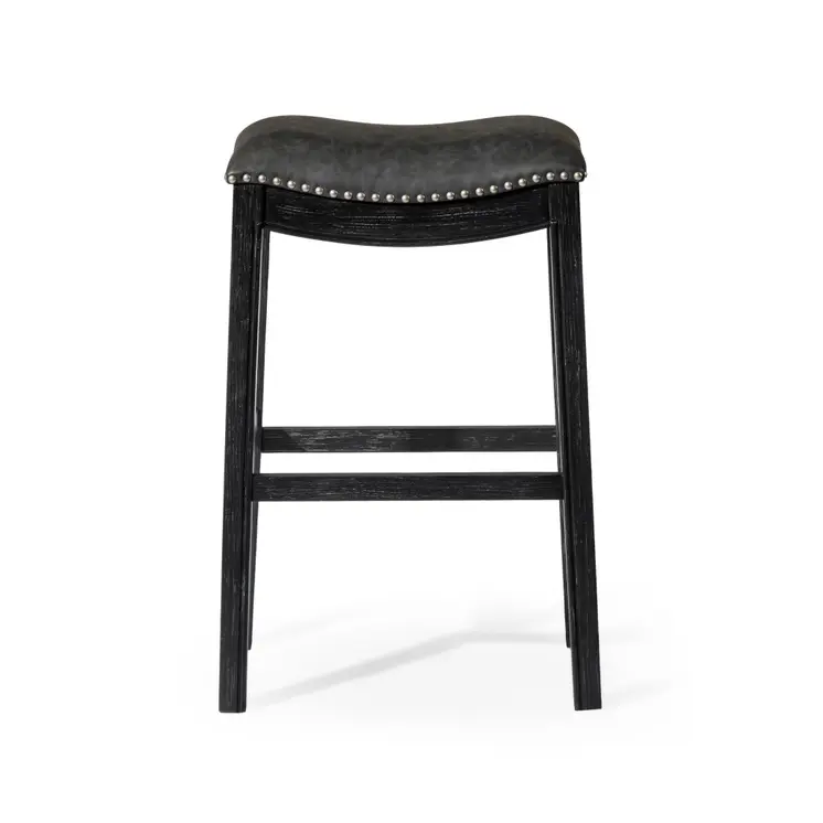 31" Charcoal and Black Faux Leather and Solid Wood Backless Bar Height Bar Chair