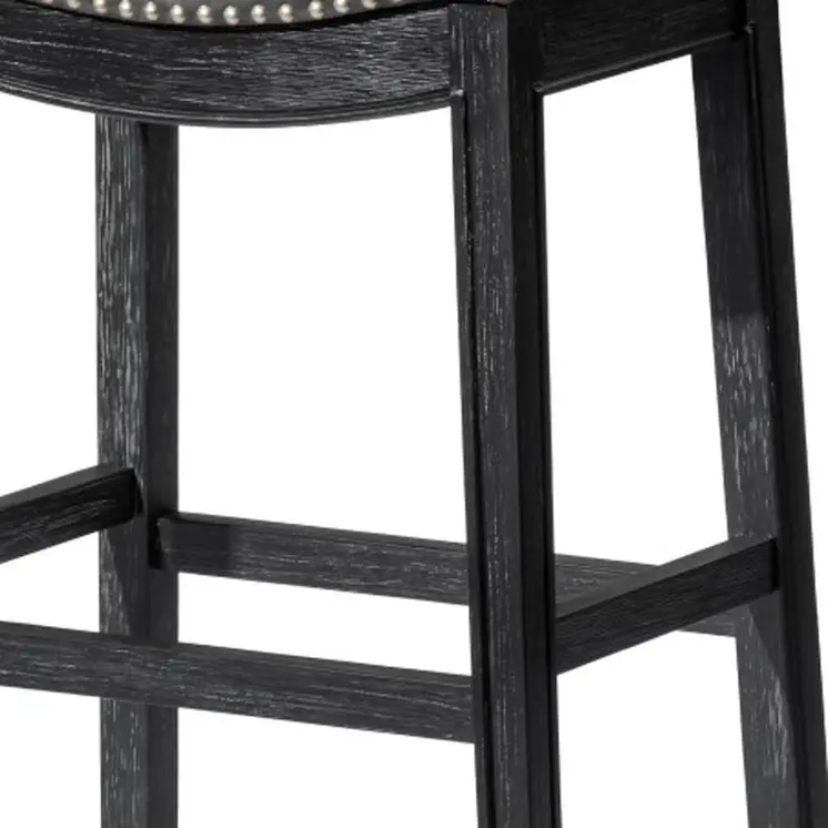 31" Charcoal and Black Faux Leather and Solid Wood Backless Bar Height Bar Chair