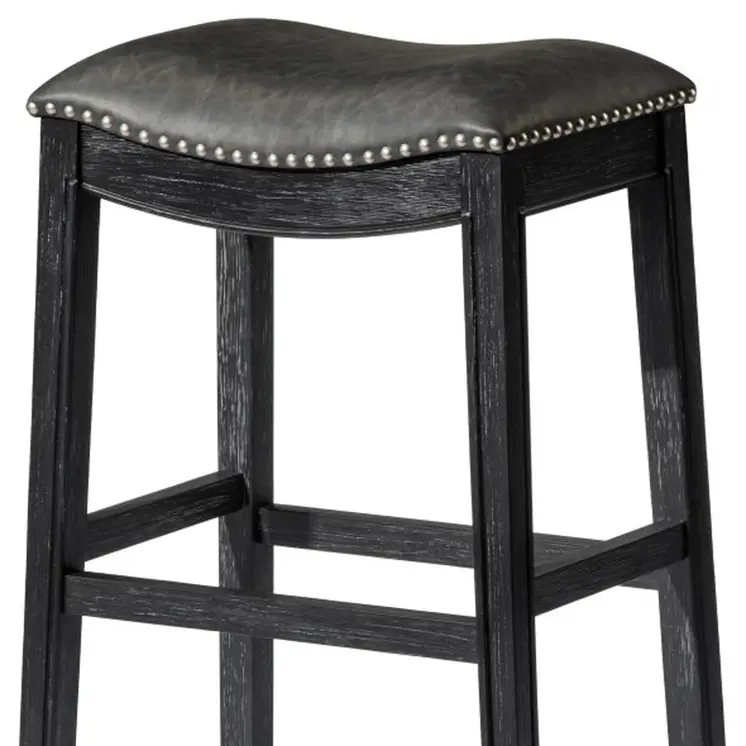 31" Charcoal and Black Faux Leather and Solid Wood Backless Bar Height Bar Chair