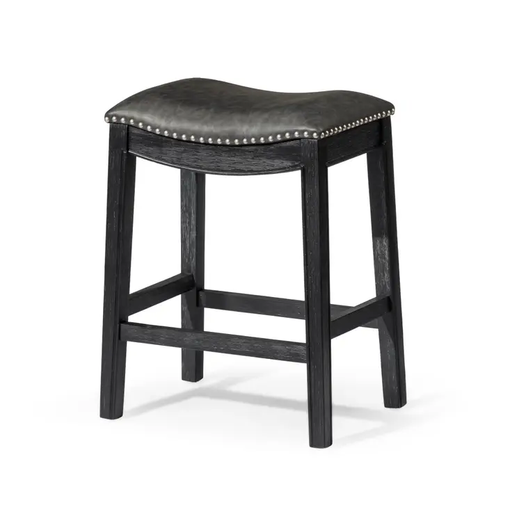 26" Charcoal and Black Faux Leather and Solid Wood Backless Counter Height Bar Chair