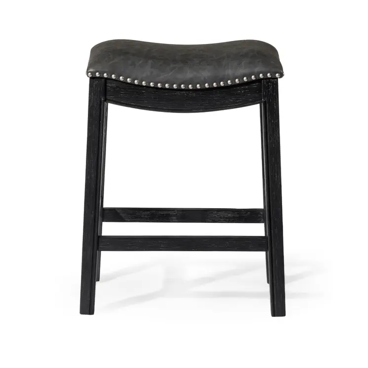 26" Charcoal and Black Faux Leather and Solid Wood Backless Counter Height Bar Chair