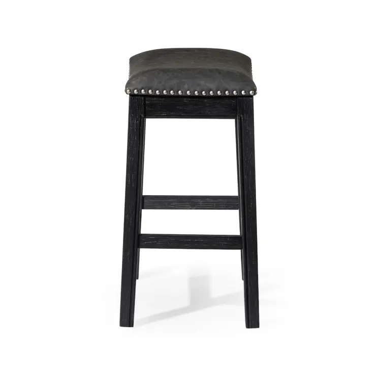 26" Charcoal and Black Faux Leather and Solid Wood Backless Counter Height Bar Chair