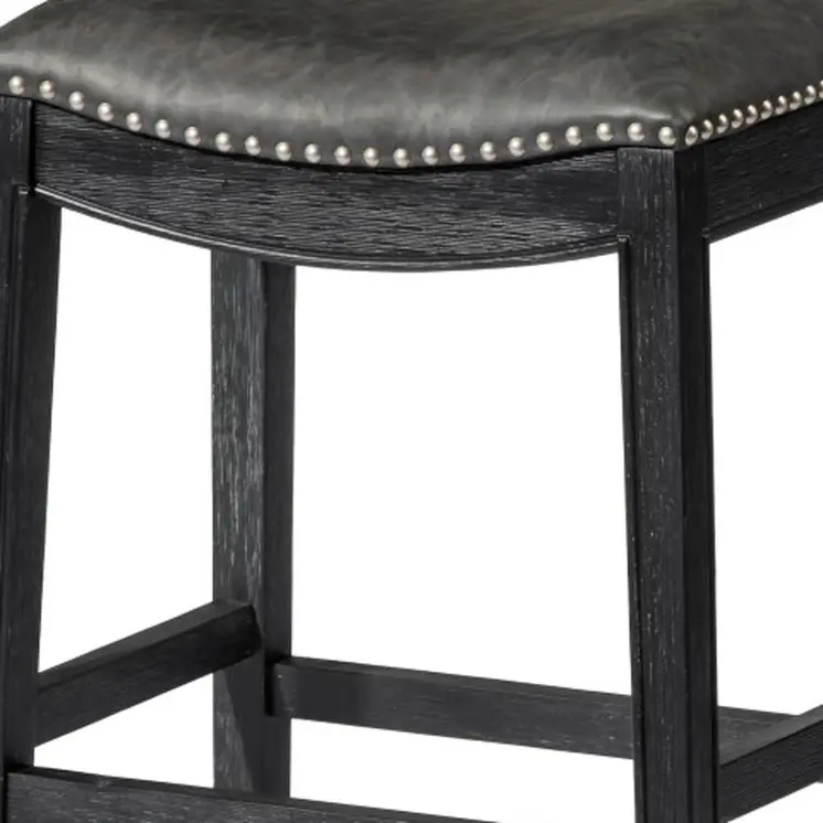 26" Charcoal and Black Faux Leather and Solid Wood Backless Counter Height Bar Chair
