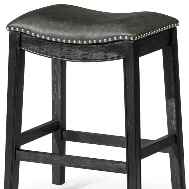 26" Charcoal and Black Faux Leather and Solid Wood Backless Counter Height Bar Chair