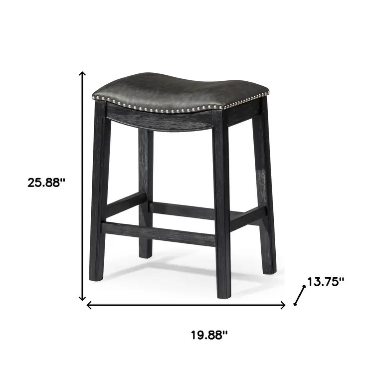 26" Charcoal and Black Faux Leather and Solid Wood Backless Counter Height Bar Chair