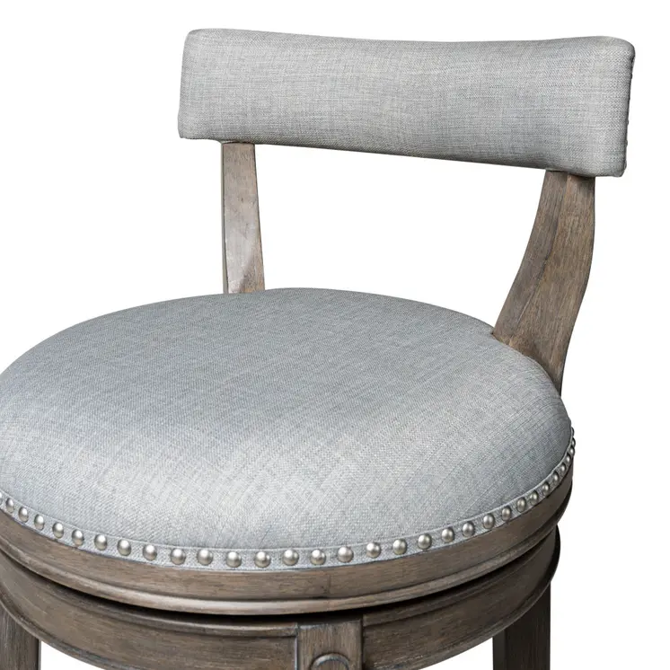 26" Gray and Oak Fabric and Solid Wood Low Back Counter Height Swivel Bar Chair