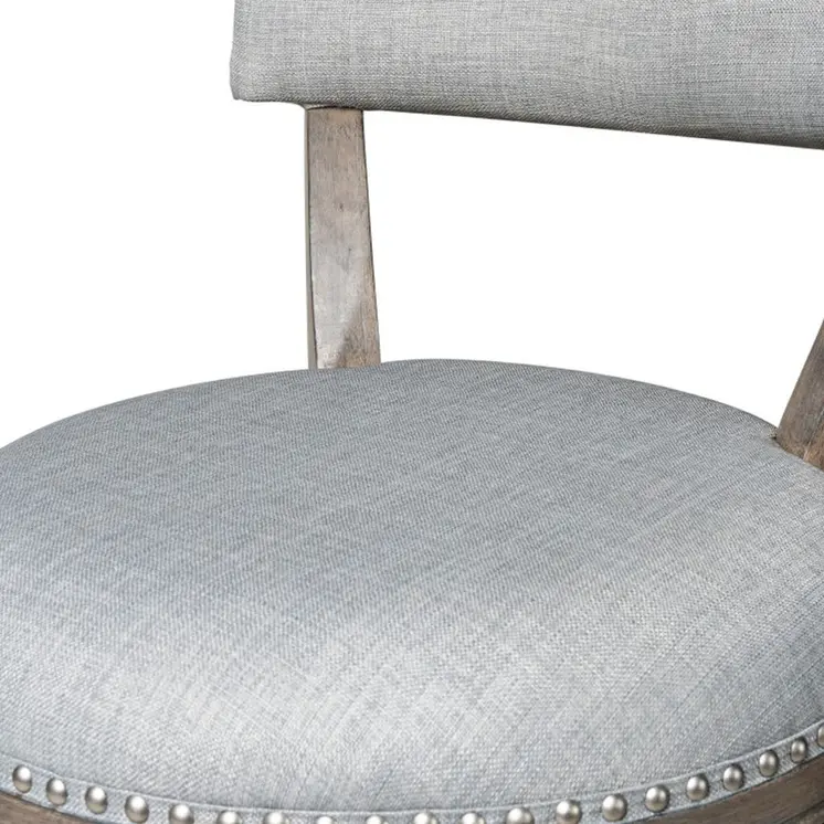 26" Gray and Oak Fabric and Solid Wood Low Back Counter Height Swivel Bar Chair
