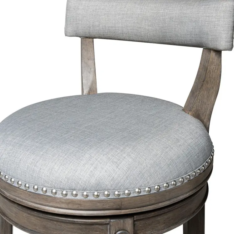 26" Gray and Oak Fabric and Solid Wood Low Back Counter Height Swivel Bar Chair