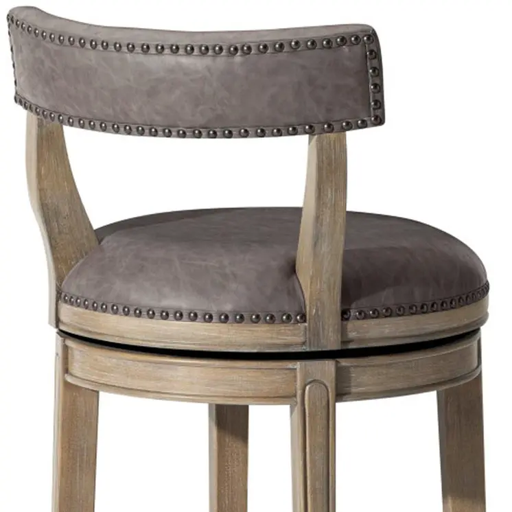 26" Gray and Cool Gray Faux Leather and Solid Wood Low Back Counter Height Swivel Bar Chair