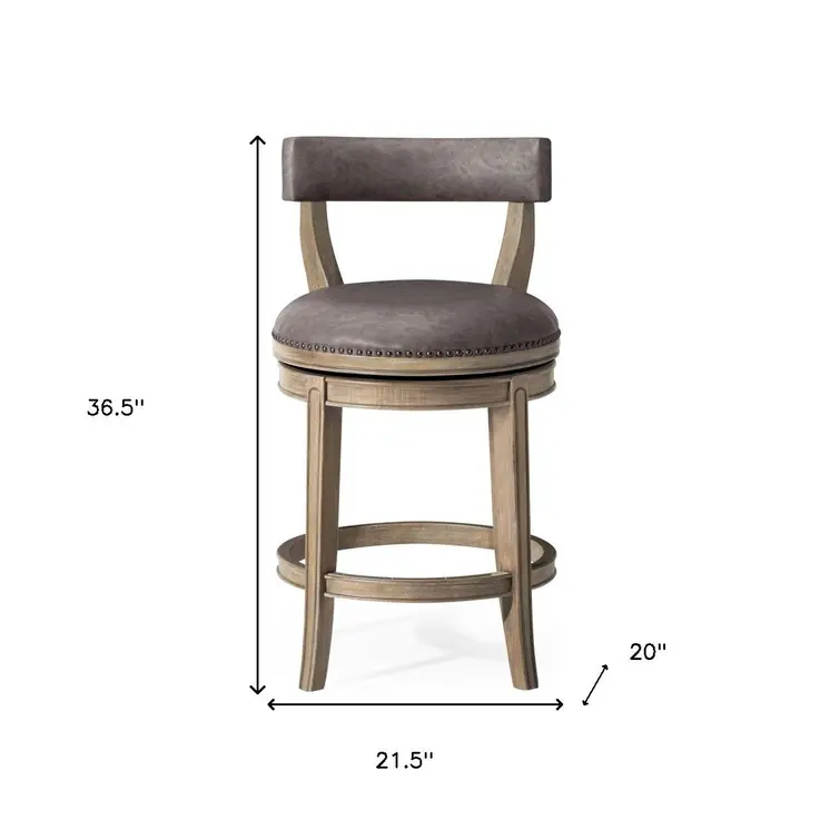 26" Gray and Cool Gray Faux Leather and Solid Wood Low Back Counter Height Swivel Bar Chair