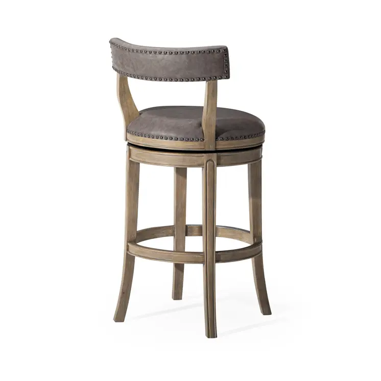 31" Gray and Cool Gray Faux Leather and Solid Wood Low Back Bar Height Swivel Bar Chair