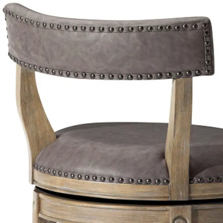 31" Gray and Cool Gray Faux Leather and Solid Wood Low Back Bar Height Swivel Bar Chair