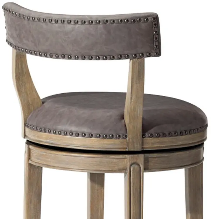 31" Gray and Cool Gray Faux Leather and Solid Wood Low Back Bar Height Swivel Bar Chair