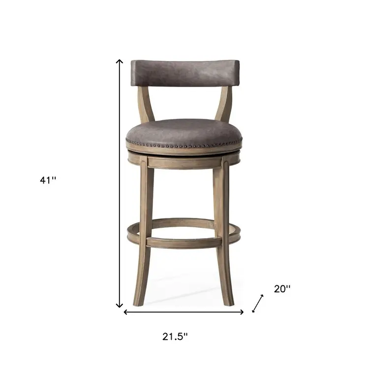 31" Gray and Cool Gray Faux Leather and Solid Wood Low Back Bar Height Swivel Bar Chair