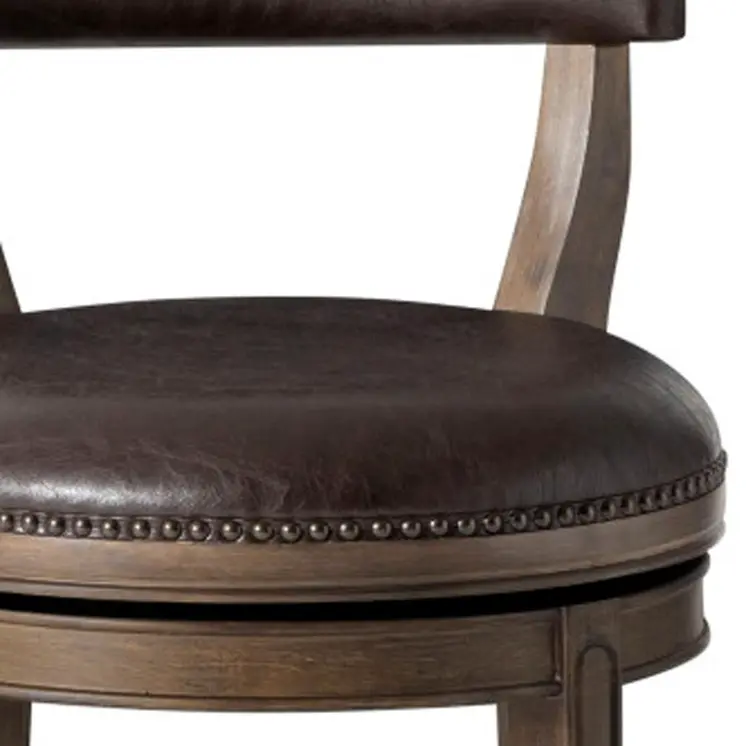 26" Brown Faux Leather and Solid Wood Low Back Counter Height Swivel Bar Chair
