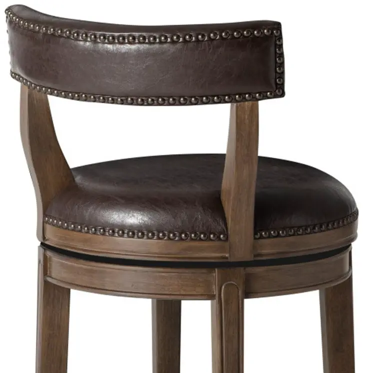 26" Brown Faux Leather and Solid Wood Low Back Counter Height Swivel Bar Chair