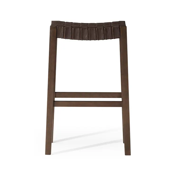 31" Brown Faux Leather and Solid Wood Backless Bar Height Bar Chair