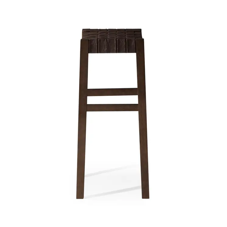 31" Brown Faux Leather and Solid Wood Backless Bar Height Bar Chair