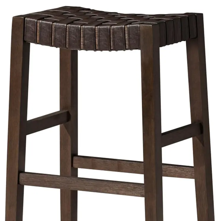31" Brown Faux Leather and Solid Wood Backless Bar Height Bar Chair