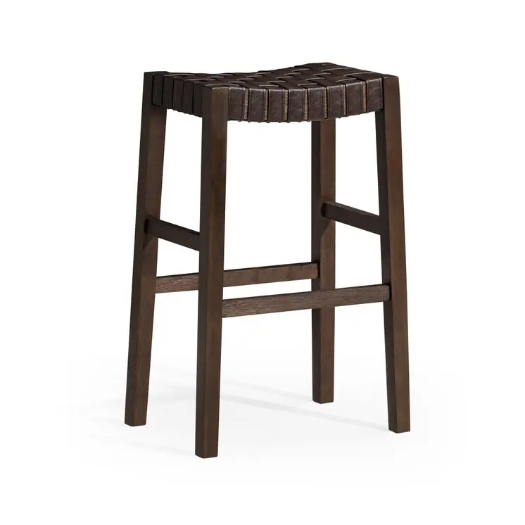 31" Brown Faux Leather and Solid Wood Backless Bar Height Bar Chair