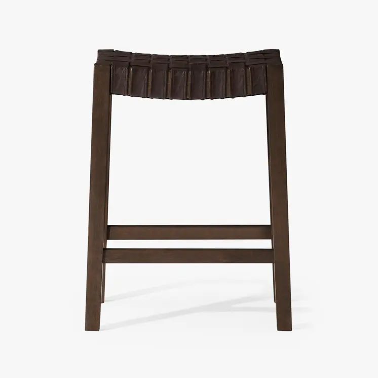 26" Brown Faux Leather and Solid Wood Backless Counter Height Bar Chair