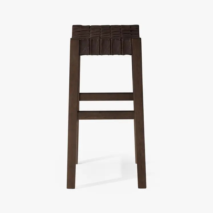26" Brown Faux Leather and Solid Wood Backless Counter Height Bar Chair