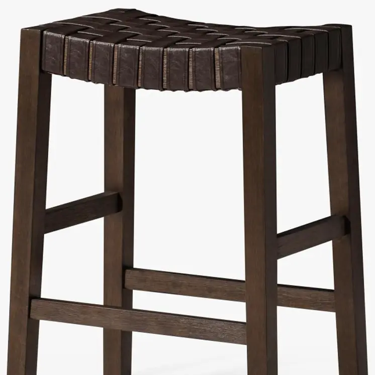 26" Brown Faux Leather and Solid Wood Backless Counter Height Bar Chair