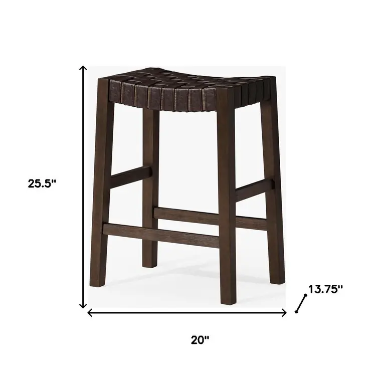 26" Brown Faux Leather and Solid Wood Backless Counter Height Bar Chair