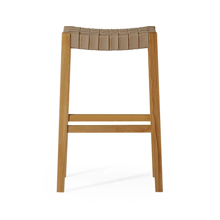 31" Stone and Natural Faux Leather and Solid Wood Backless Bar Height Bar Chair