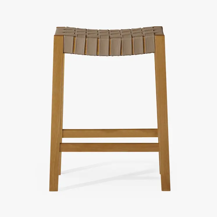 26" Stone and Natural Faux Leather and Solid Wood Backless Counter Height Bar Chair