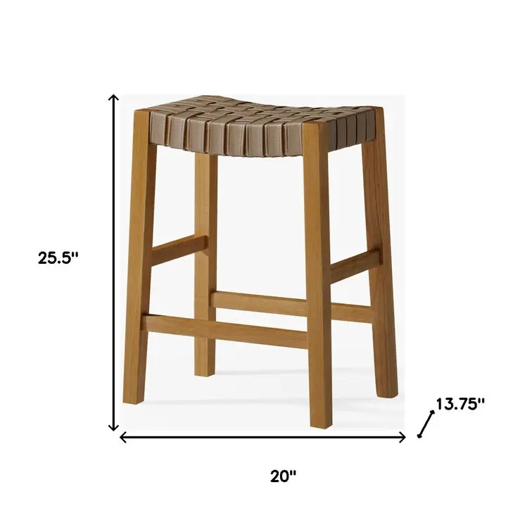 26" Stone and Natural Faux Leather and Solid Wood Backless Counter Height Bar Chair