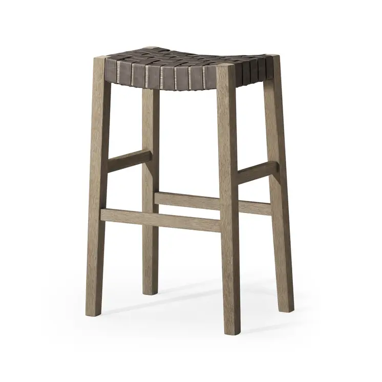 31" Stone and Gray Faux Leather and Solid Wood Backless Bar Height Bar Chair