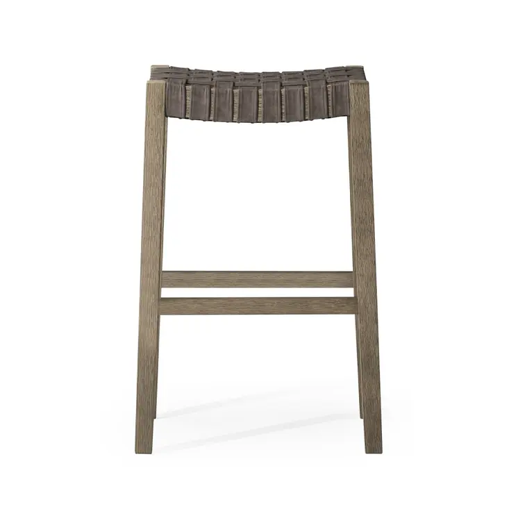 31" Stone and Gray Faux Leather and Solid Wood Backless Bar Height Bar Chair