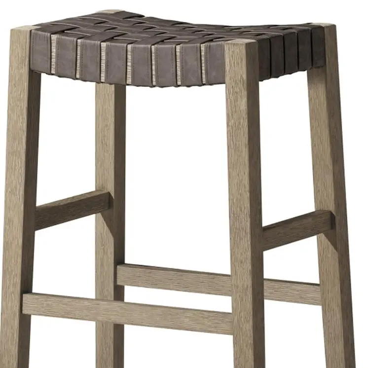 31" Stone and Gray Faux Leather and Solid Wood Backless Bar Height Bar Chair