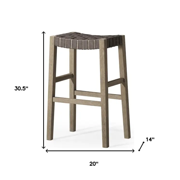 31" Stone and Gray Faux Leather and Solid Wood Backless Bar Height Bar Chair