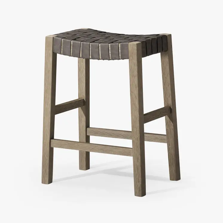 26" Stone and Gray Faux Leather and Solid Wood Backless Counter Height Bar Chair