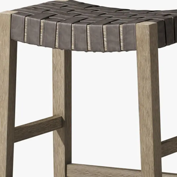 26" Stone and Gray Faux Leather and Solid Wood Backless Counter Height Bar Chair