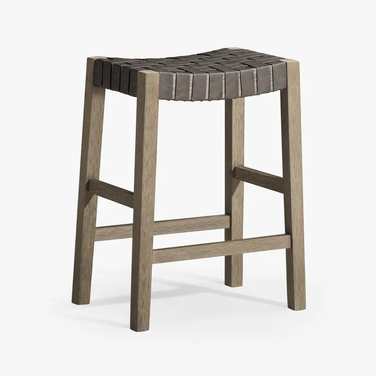 26" Stone and Gray Faux Leather and Solid Wood Backless Counter Height Bar Chair