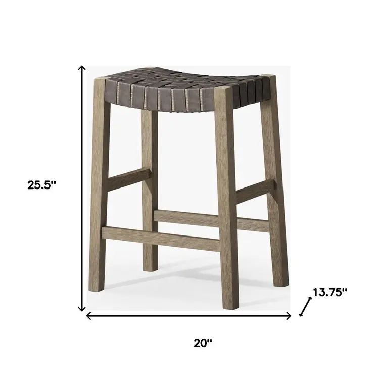 26" Stone and Gray Faux Leather and Solid Wood Backless Counter Height Bar Chair