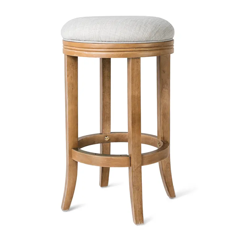 26" Sand and Natural Fabric and Solid Wood Backless Counter Height Swivel Bar Chair