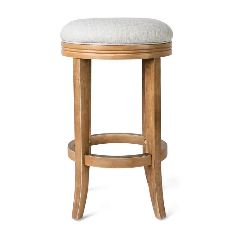 26" Sand and Natural Fabric and Solid Wood Backless Counter Height Swivel Bar Chair
