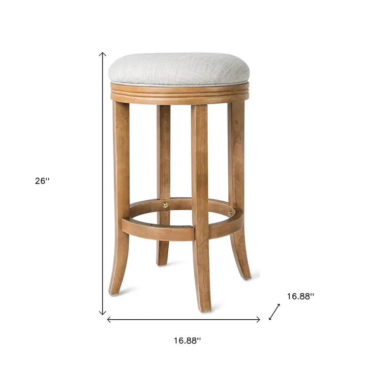 26" Sand and Natural Fabric and Solid Wood Backless Counter Height Swivel Bar Chair